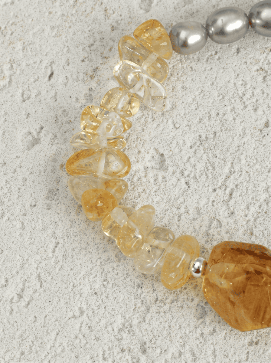 Mist Warmth Heart's Return · Grey Pearl & Citrine Bracelet