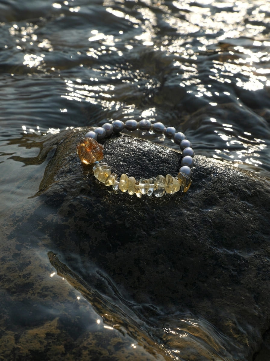 Mist Warmth Heart's Return · Grey Pearl & Citrine Bracelet