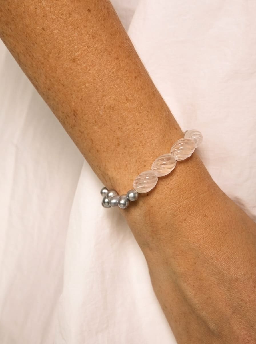 Moon Zen Heart · Grey Pearl & Clear Crystal Bracelet