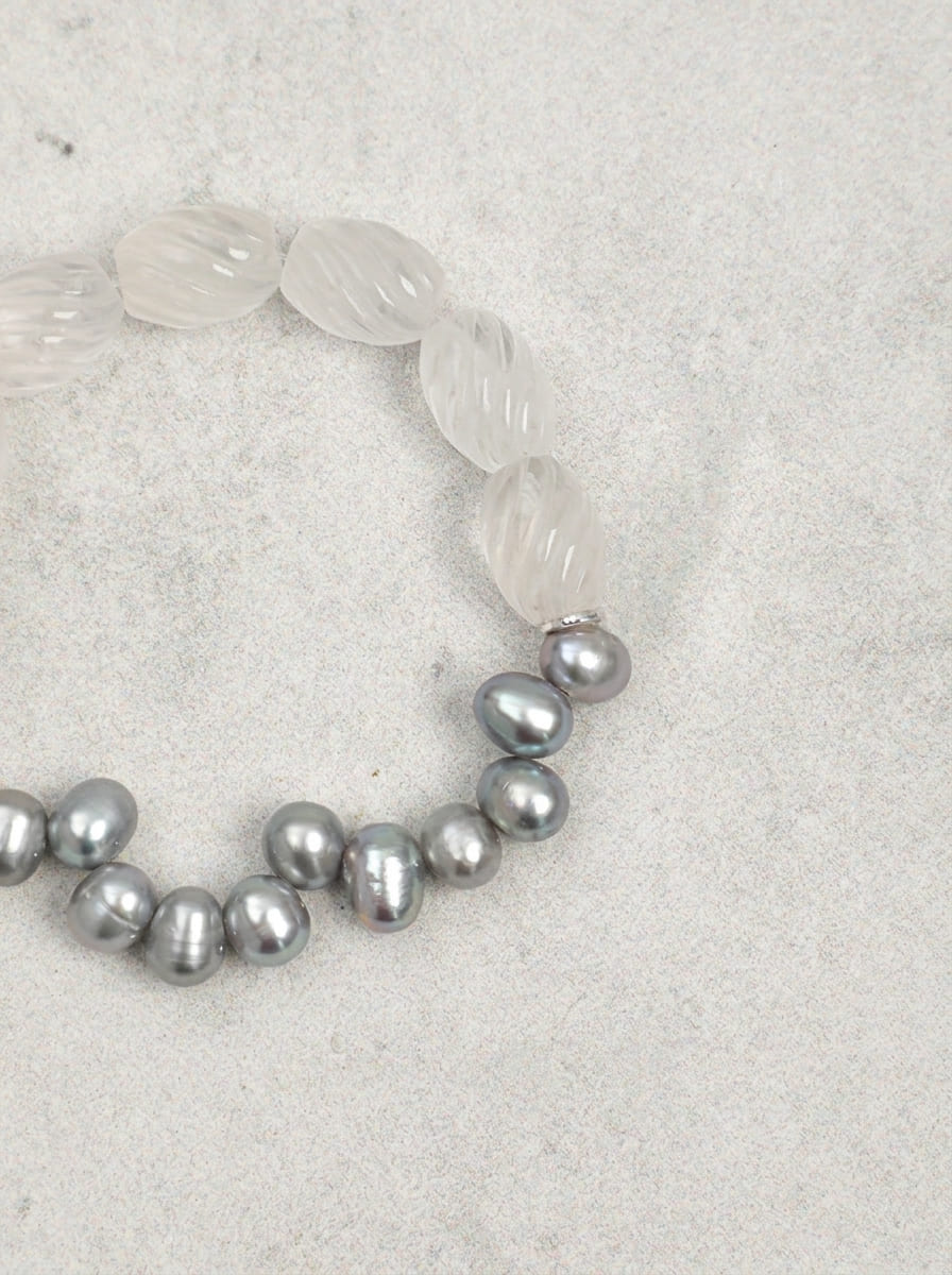 Moon Zen Heart · Grey Pearl & Clear Crystal Bracelet