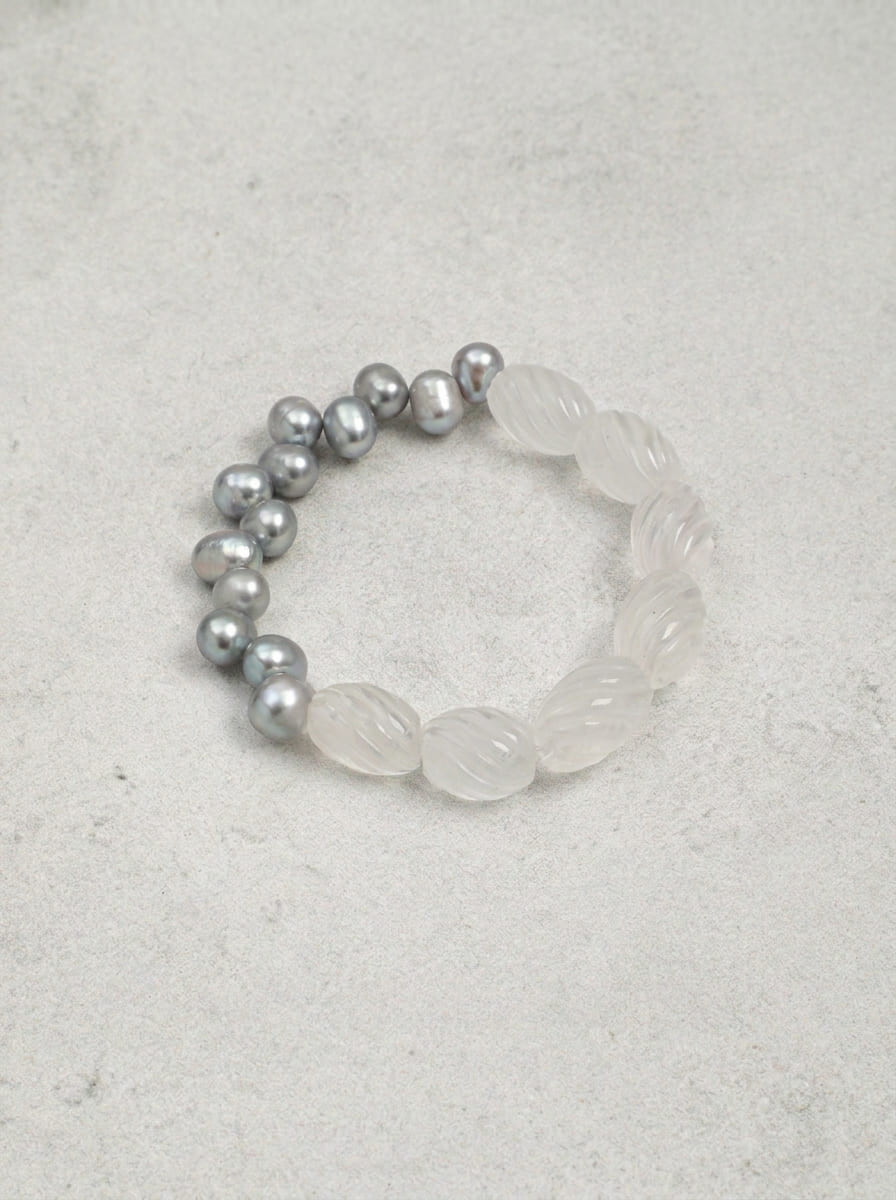 Moon Zen Heart · Grey Pearl & Clear Crystal Bracelet