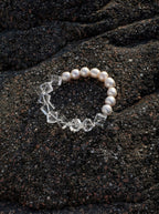 Moon Cube Clarity Heart · Clear Crystal & Freshwater Pearl Bracelet