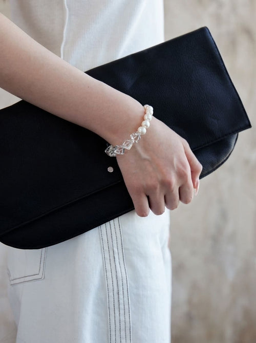 Moon Cube Clarity Heart · Clear Crystal & Freshwater Pearl Bracelet