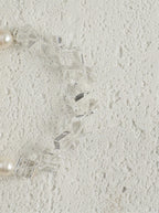 Moon Cube Clarity Heart · Clear Crystal & Freshwater Pearl Bracelet