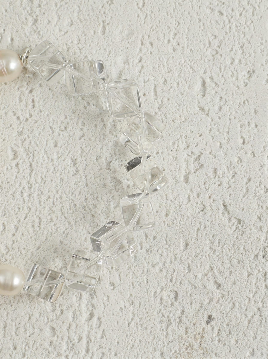 Moon Cube Clarity Heart · Clear Crystal & Freshwater Pearl Bracelet