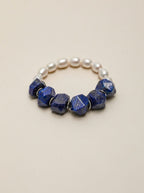 Moonlit Lapis Serenity · Lapis Lazuli & Freshwater Pearl Bracelet