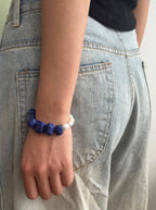 Moonlit Lapis Serenity · Lapis Lazuli & Freshwater Pearl Bracelet