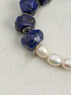 Moonlit Lapis Serenity · Lapis Lazuli & Freshwater Pearl Bracelet