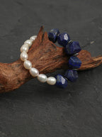 Moonlit Lapis Serenity · Lapis Lazuli & Freshwater Pearl Bracelet