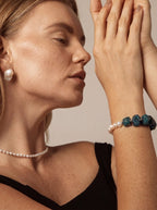Night Ripple Zen Heart · Blue Apatite & Freshwater Pearl Bracelet