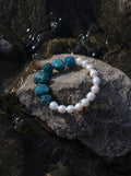 Night Ripple Zen Heart · Blue Apatite & Freshwater Pearl Bracelet