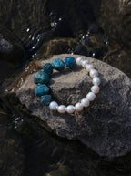 Night Ripple Zen Heart · Blue Apatite & Freshwater Pearl Bracelet