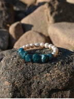 Night Ripple Zen Heart · Blue Apatite & Freshwater Pearl Bracelet