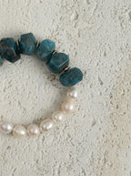 Night Ripple Zen Heart · Blue Apatite & Freshwater Pearl Bracelet