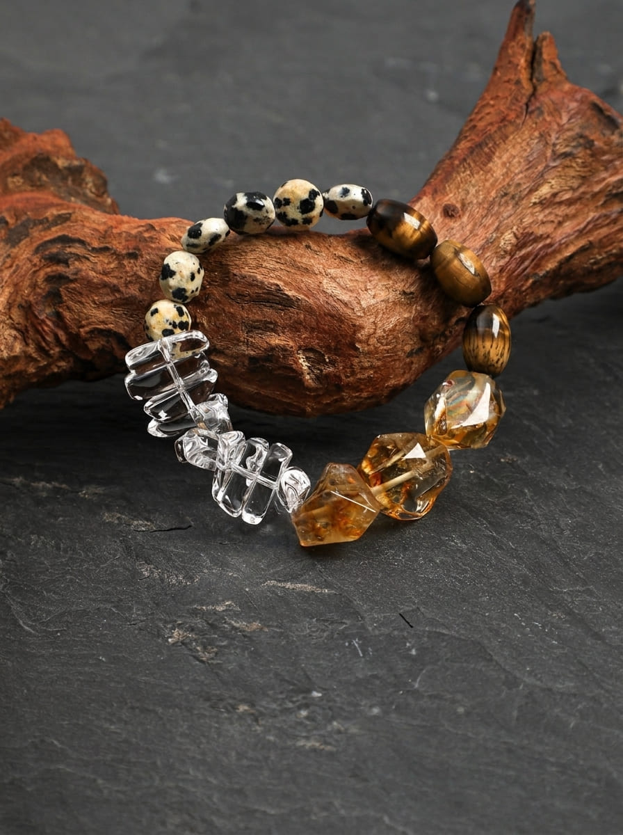 「Golden Amber Wisdom」Tiger’s Eye & Crystal Bracelet
