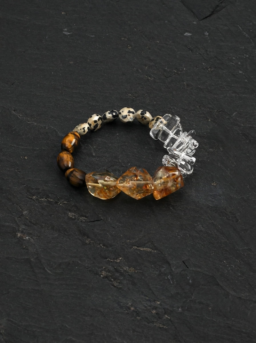 「Golden Amber Wisdom」Tiger’s Eye & Crystal Bracelet