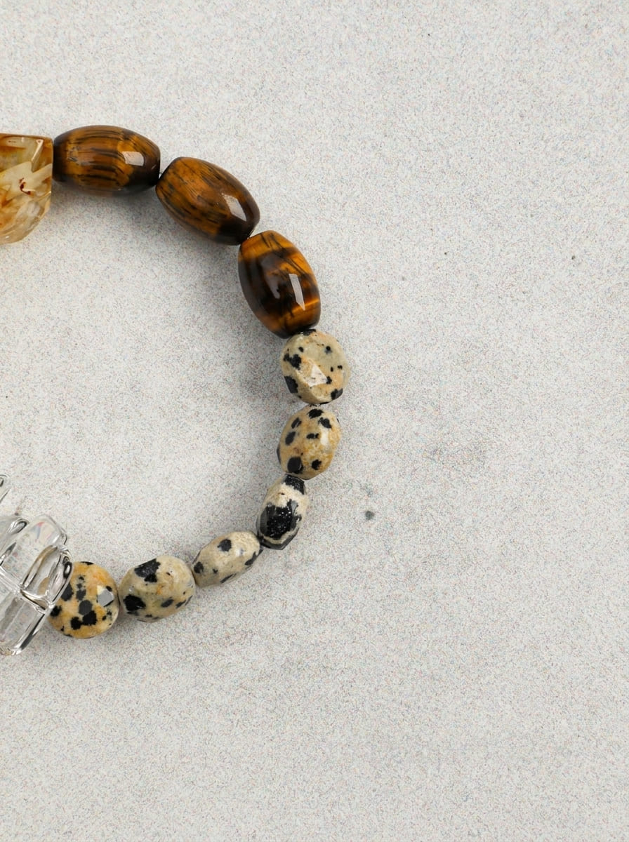 「Golden Amber Wisdom」Tiger’s Eye & Crystal Bracelet