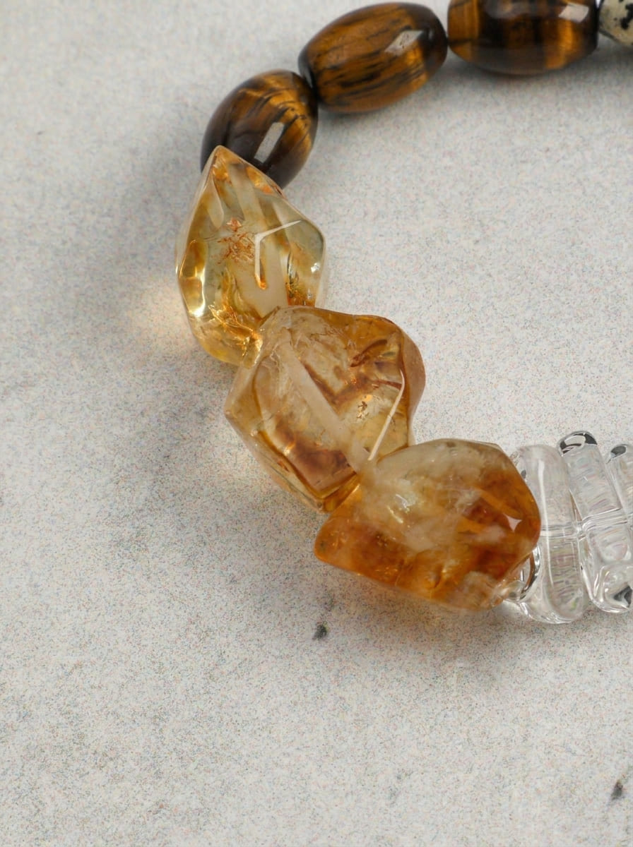 「Golden Amber Wisdom」Tiger’s Eye & Crystal Bracelet