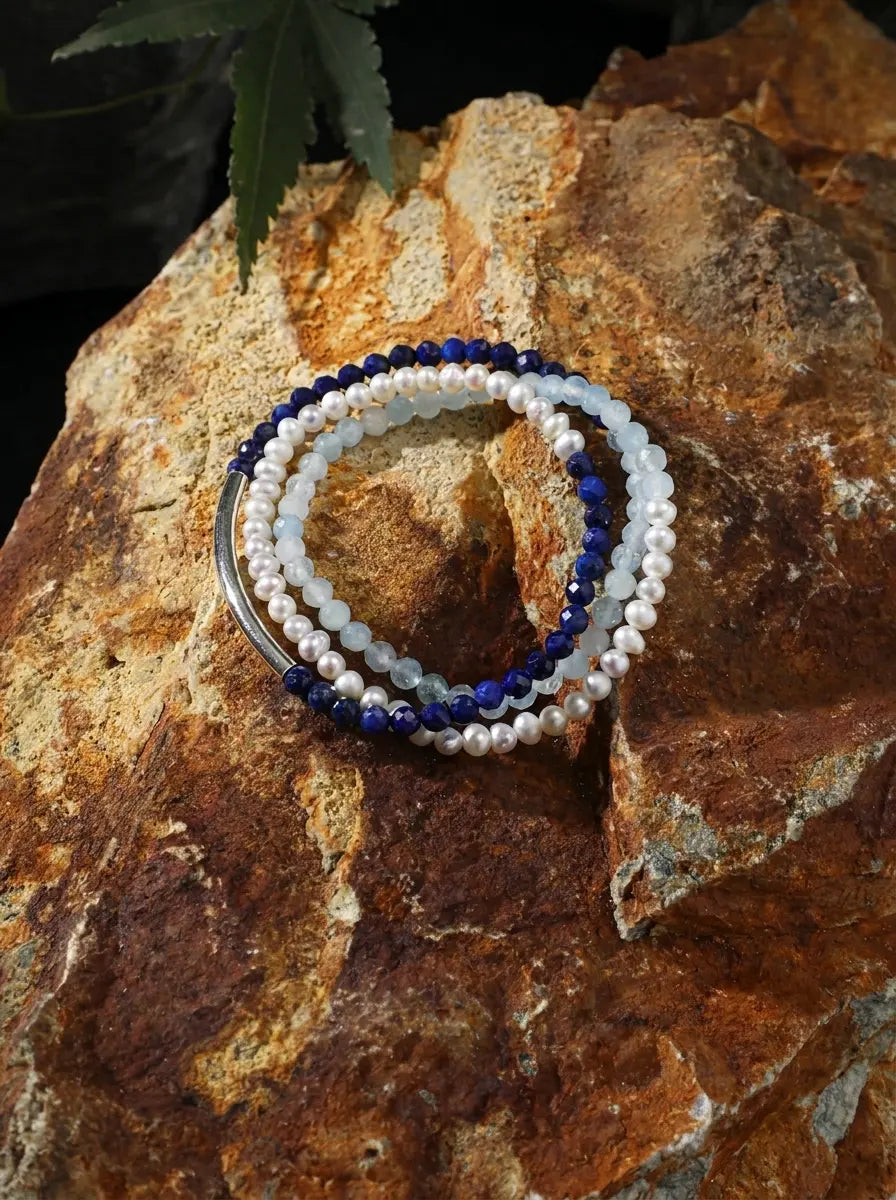 「Sunlit Isle Silver Song」 Lapis Lazuli & Aquamarine Bracelet