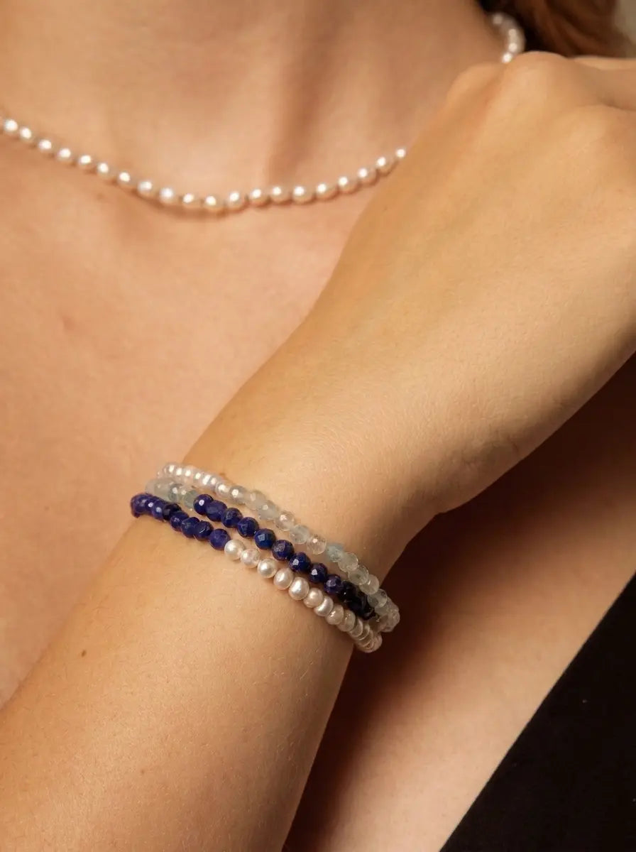 「Sunlit Isle Silver Song」 Lapis Lazuli & Aquamarine Bracelet