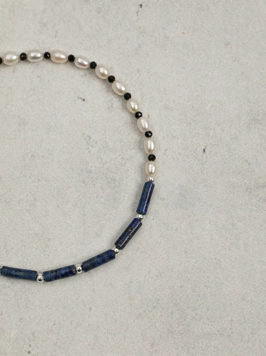 「Lapis Radiance Contemplation」 Lapis Lazuli, Pearl & Black Tourmaline Bracelet