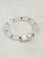 「Snowland Moon Shield」Clear Crystal & Baroque Pearl Bracelet
