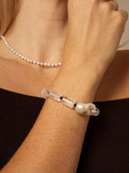 「Snowland Moon Shield」Clear Crystal & Baroque Pearl Bracelet