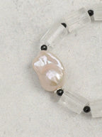 「Snowland Moon Shield」Clear Crystal & Baroque Pearl Bracelet