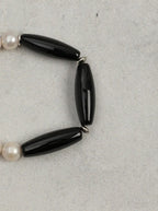 「Shadow Ripple White Night」Black Onyx & Freshwater Pearl Bracelet
