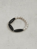 「Shadow Ripple White Night」Black Onyx & Freshwater Pearl Bracelet