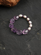 Cloud Violet Zen Heart · Amethyst & Freshwater Pearl Bracelet
