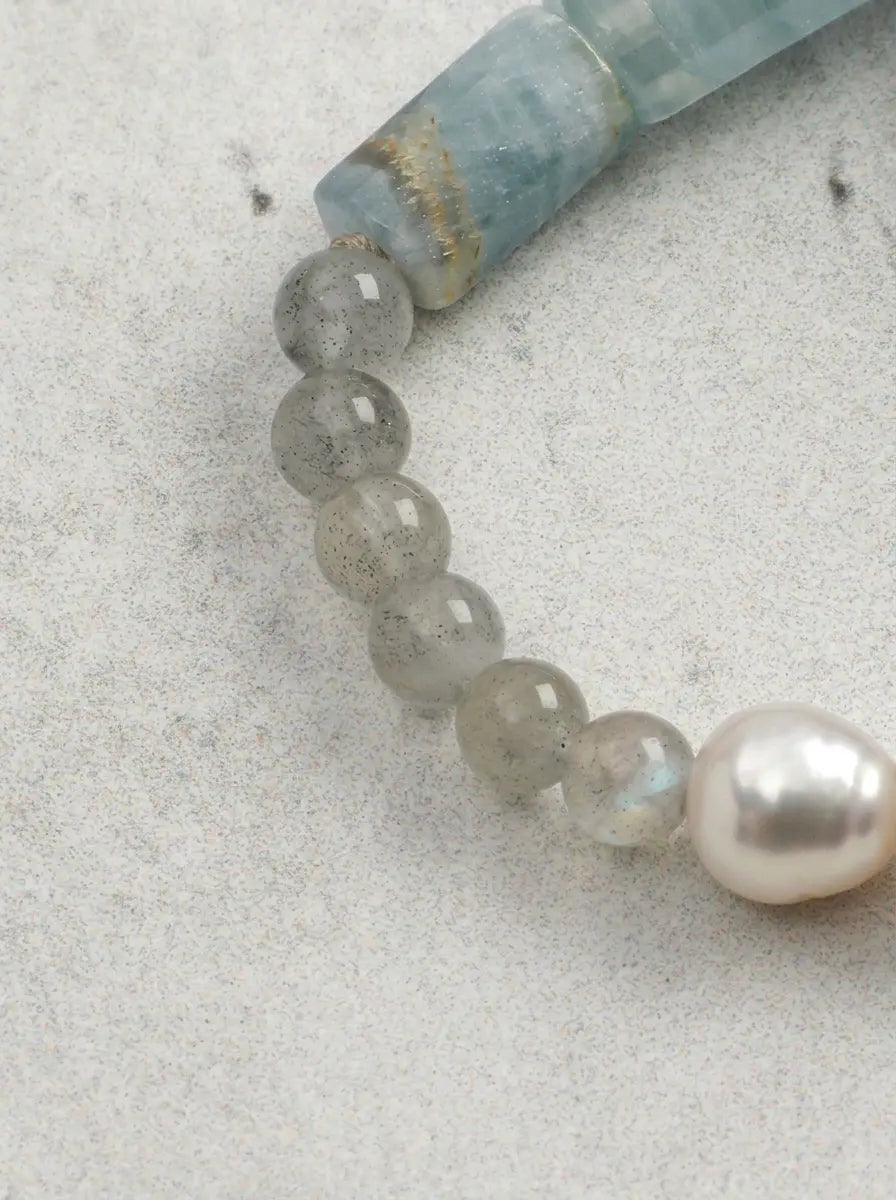 「Azure Zen Heart」 Amazonite, Lazulite & Pearl Bracelet