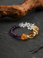 「Violet Gold Zen Heart」 Amethyst, Citrine & Pearl Bracelet