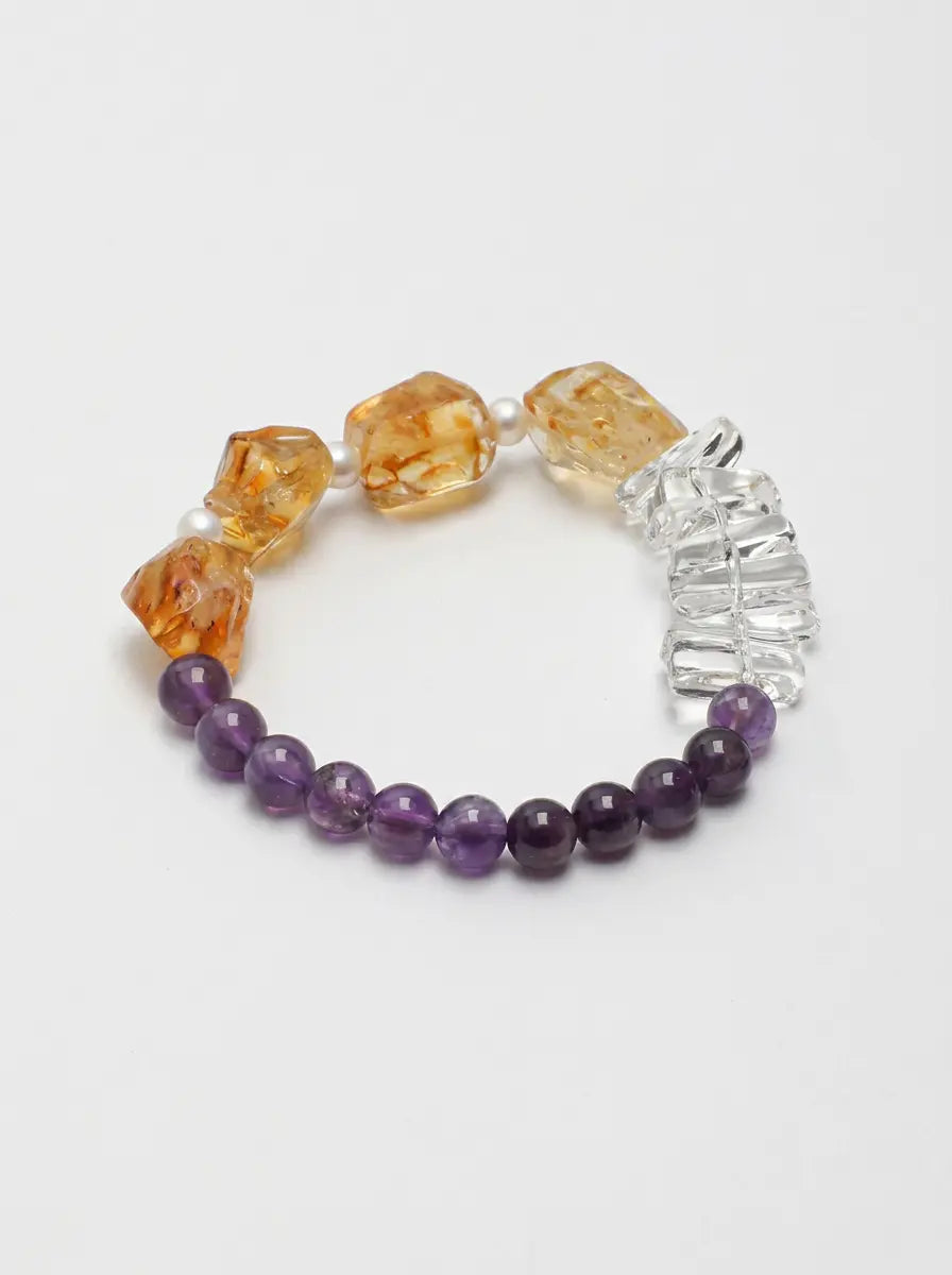 「Violet Gold Zen Heart」 Amethyst, Citrine & Pearl Bracelet