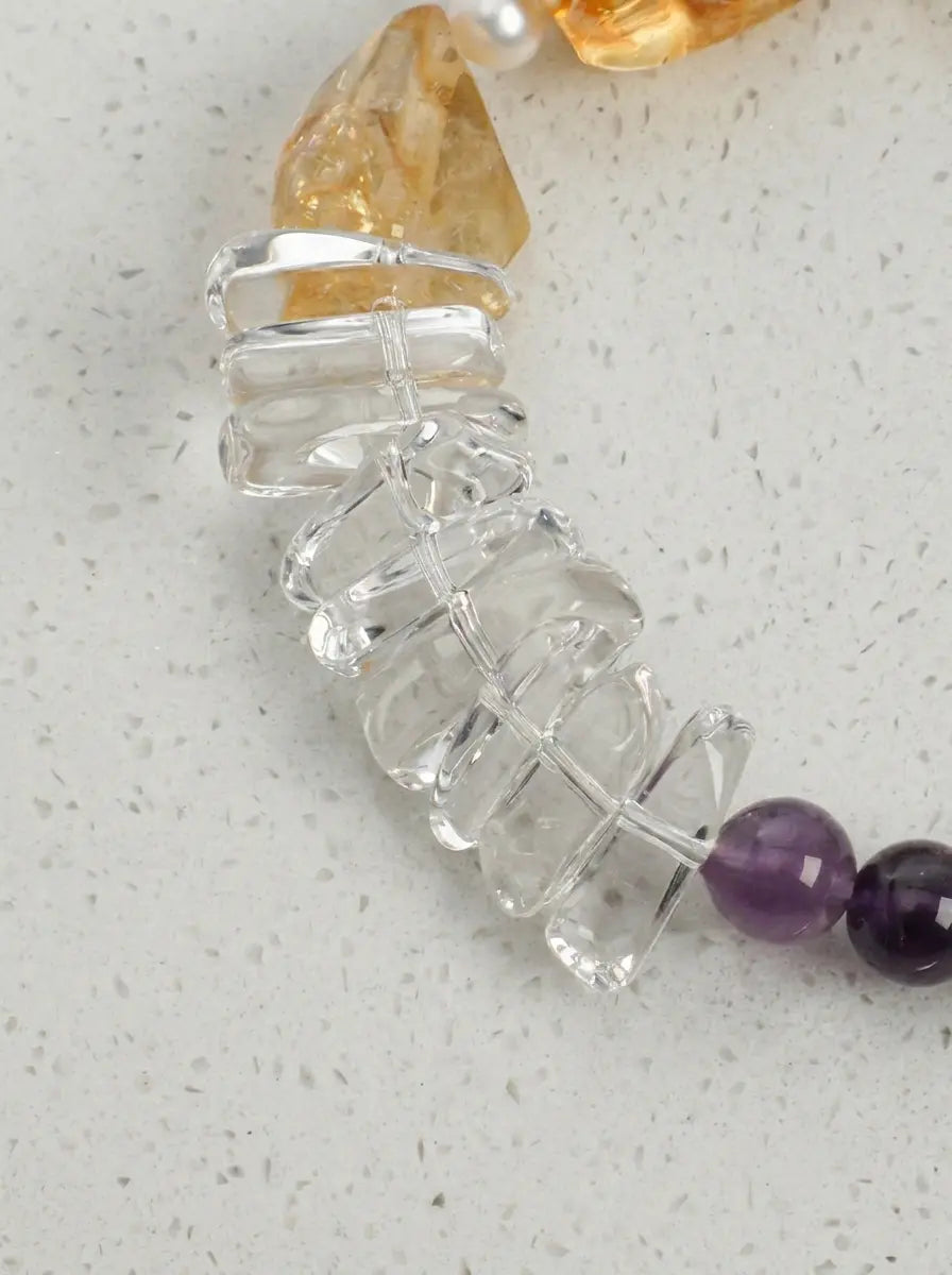 「Violet Gold Zen Heart」 Amethyst, Citrine & Pearl Bracelet