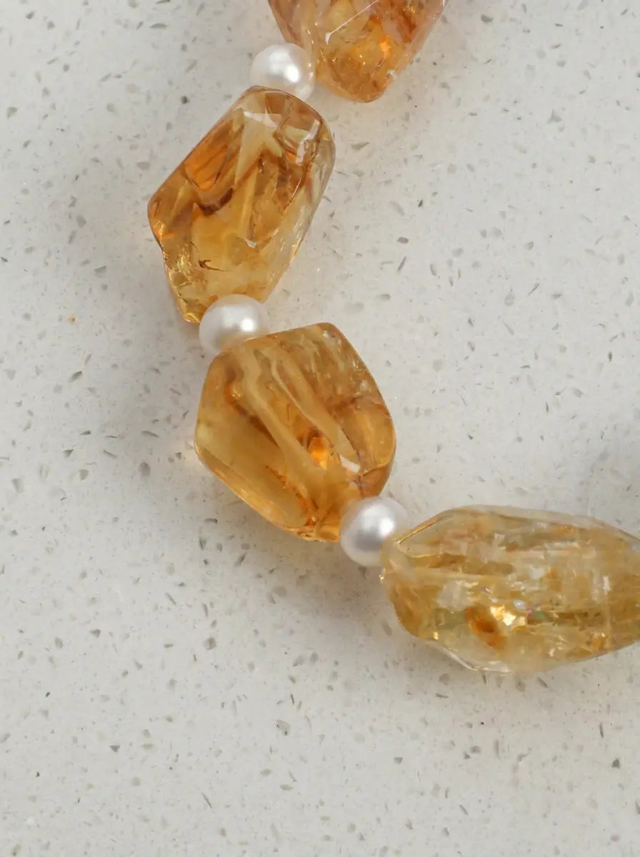 「Violet Gold Zen Heart」 Amethyst, Citrine & Pearl Bracelet