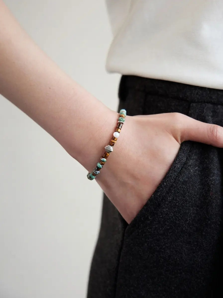 「Pine & Amber Glow」 Turquoise & Tiger’s Eye Bracelet