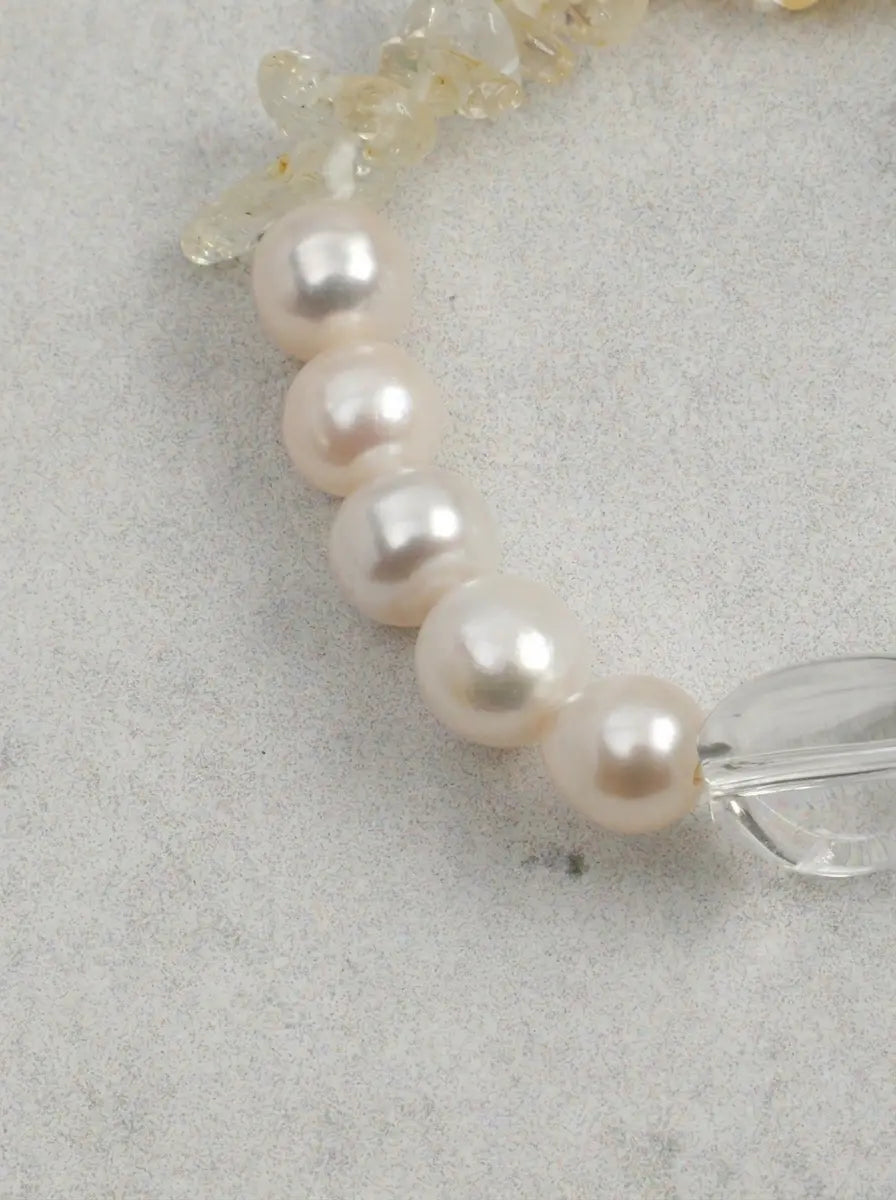 「Crystal Moon Patience」 Clear Crystal & Pearl Bracelet