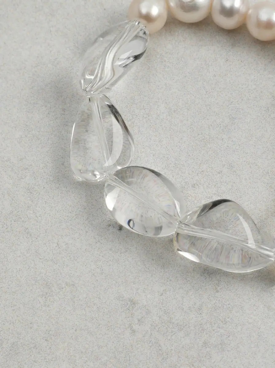 「Crystal Moon Patience」 Clear Crystal & Pearl Bracelet