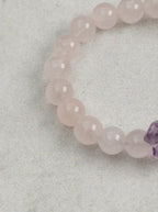「Silent Homeward Heart」Amethyst, Rose Quartz & Clear Crystal Bracelet