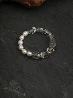 「Verdant Frost Drift」 Green Crystal & Freshwater Pearl Bracelet