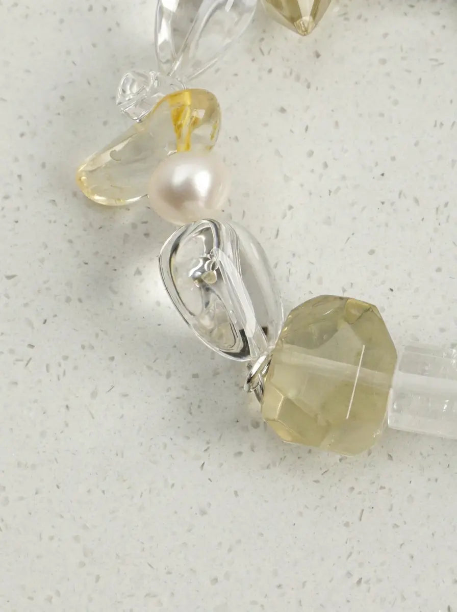 「Sunlit Radiance 」 Clear Crystal & Pearl Bracelet