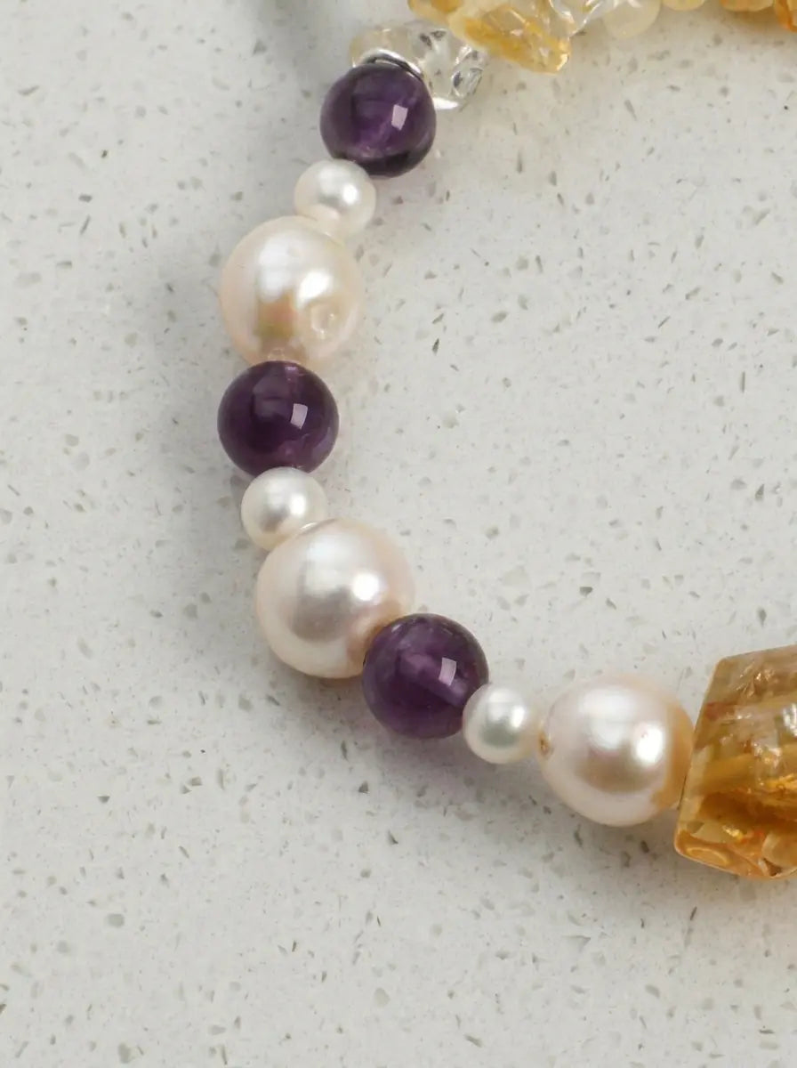 「All Creation」 Citrine, Amethyst & Baroque Pearl Bracelet