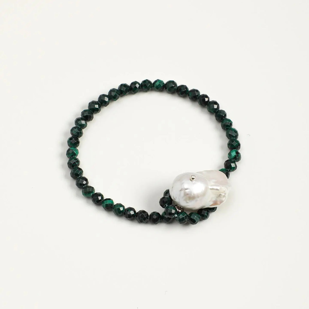「Simplicity」 Malachite & Baroque Pearl Bracelet