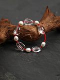 「Crimson Cord」 Clear Crystal & Pearl Bracelet