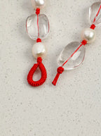 「Crimson Cord」 Clear Crystal & Pearl Bracelet