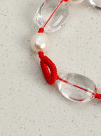「Crimson Cord」 Clear Crystal & Pearl Bracelet