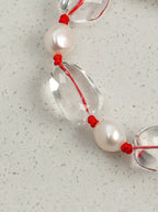 「Crimson Cord」 Clear Crystal & Pearl Bracelet