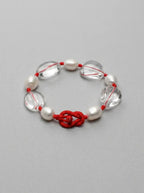 「Crimson Cord」 Clear Crystal & Pearl Bracelet