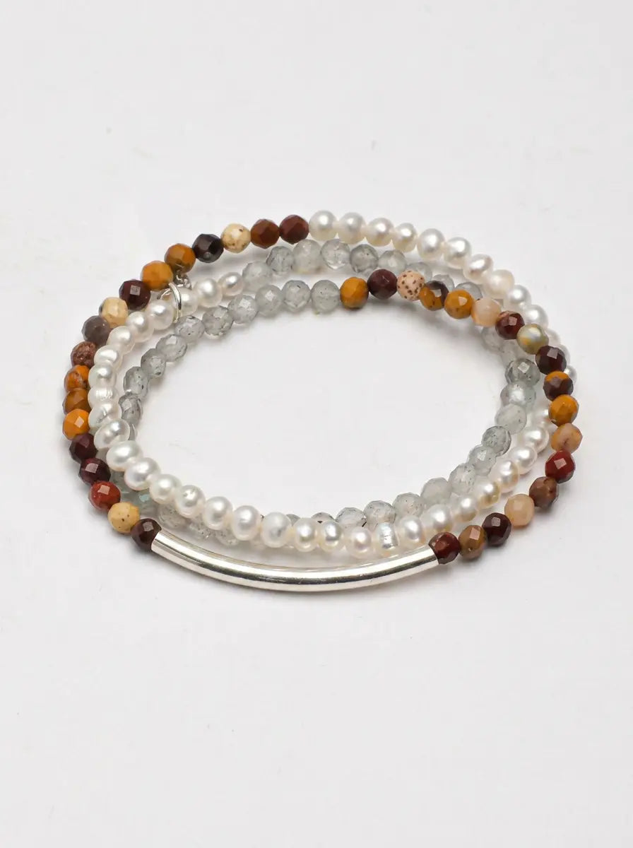 「Silver Warm Haze」 Pearl & Gemstone Bracelet